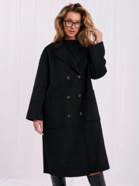 Black double-breasted wool-blend coat