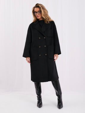 Alternative view of Black double-breasted wool-blend coat