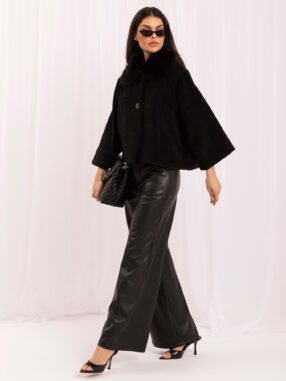Black trapeze coat with button closure
