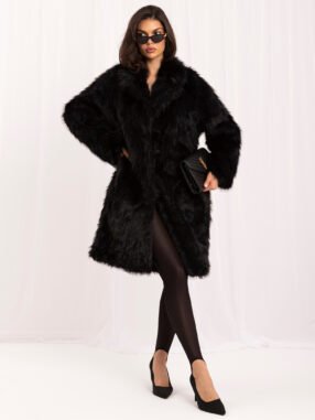 Black winter coat made of soft eco-fur