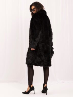 Alternative view of Black winter coat made of soft eco-fur