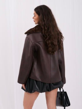 Alternative view of Chocolate oversized sheepskin coat with button closure