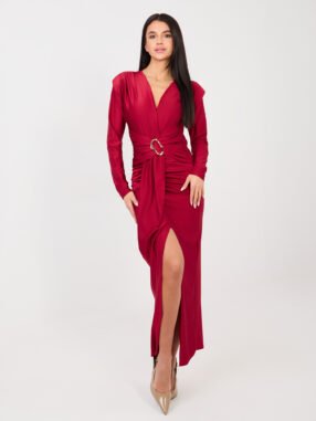 Red evening dress with draping