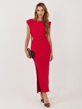 Red Evening Dress with Leg Slit