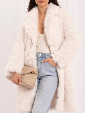 Alternative view of Ecru winter coat made of soft eco-fur