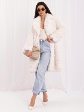 Ecru winter coat made of soft eco-fur