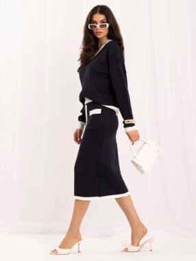 Alternative view of Navy Blue elegant sweater set with buttons