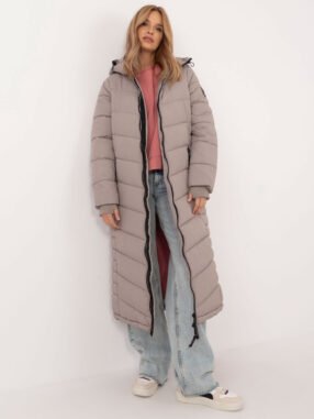 Dark Beige long winter jacket with quilting