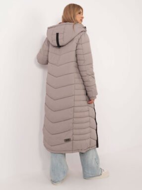 Alternative view of Dark Beige long winter jacket with quilting