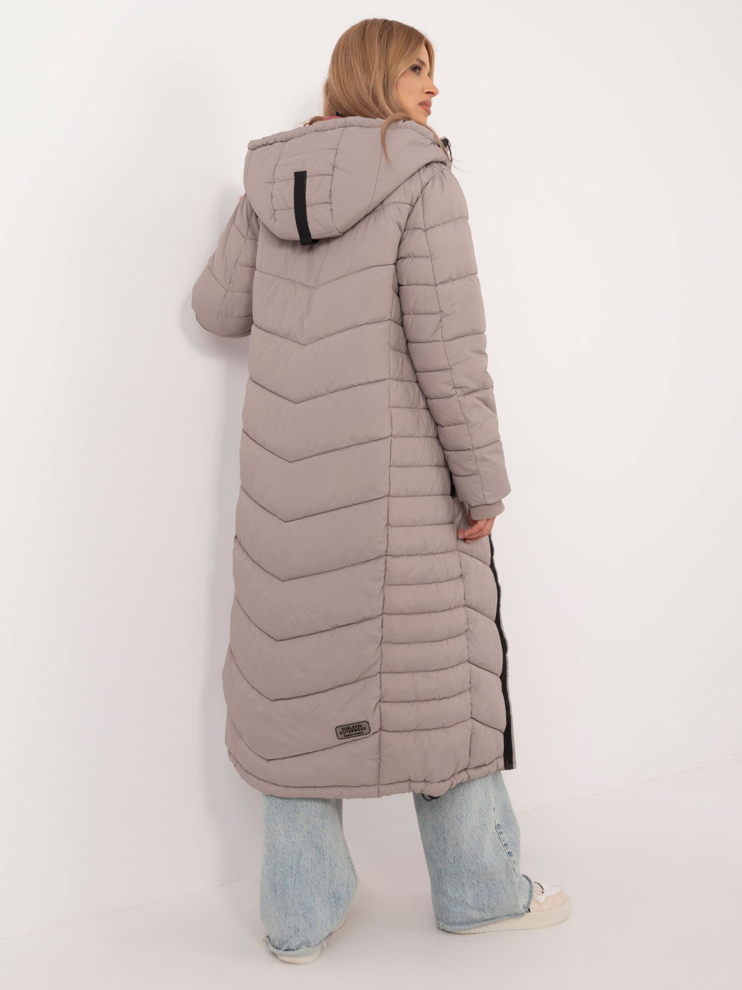 Dark Beige long winter jacket with quilting - Image 2