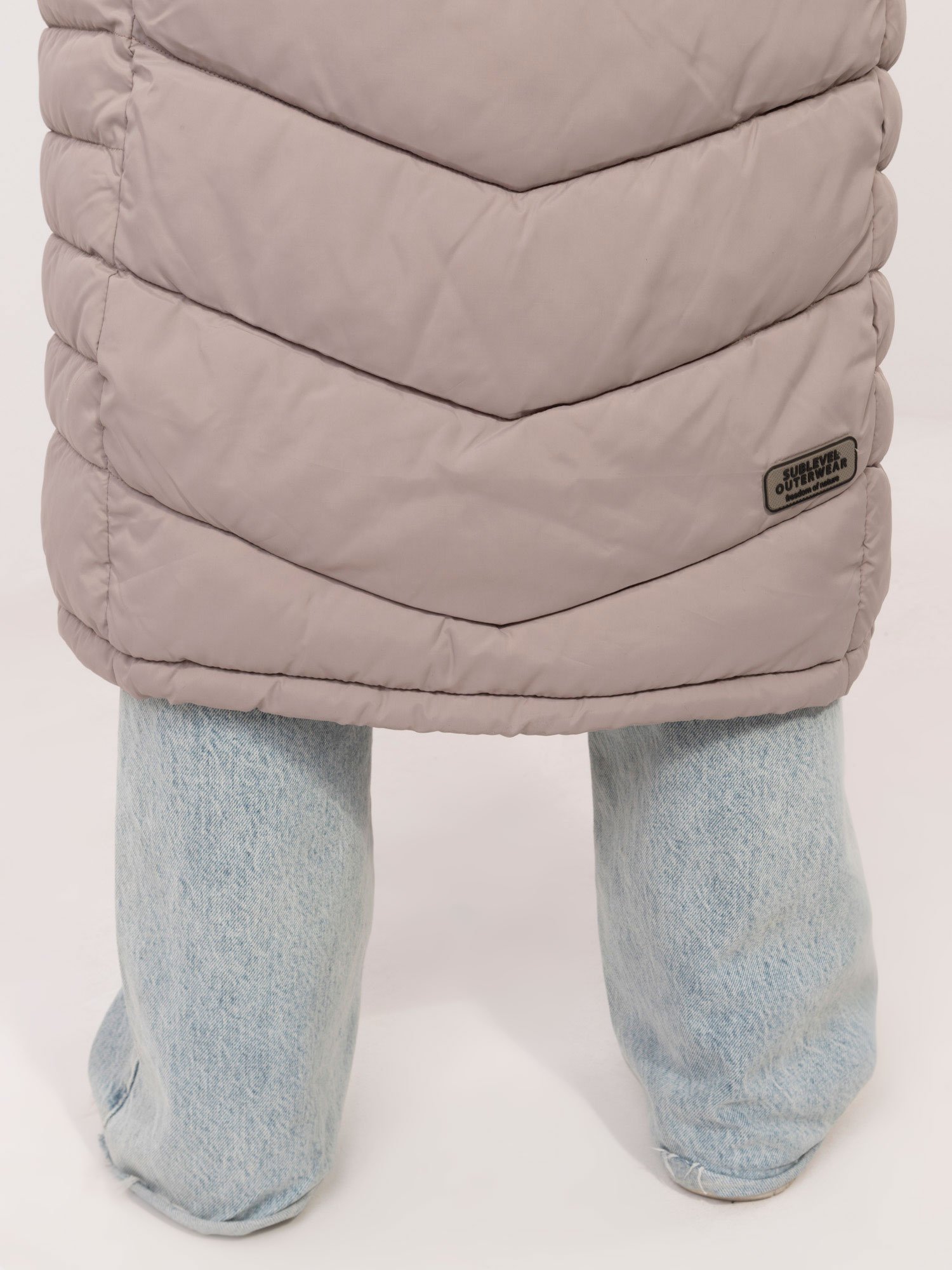 Dark Beige long winter jacket with quilting - Image 5