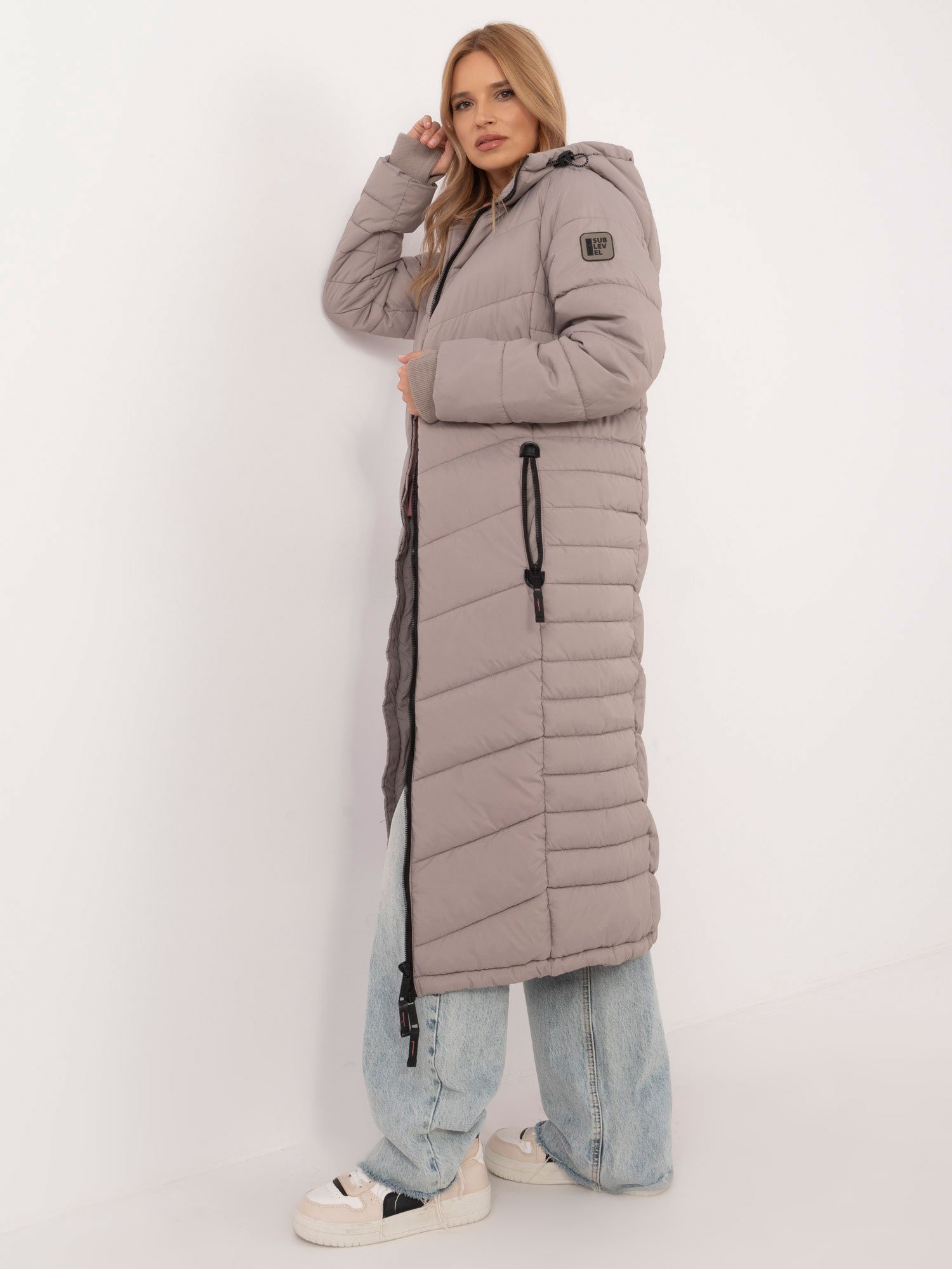 Dark Beige long winter jacket with quilting - Image 4