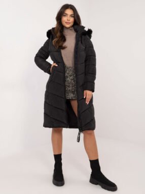 Black winter jacket with a detachable hood