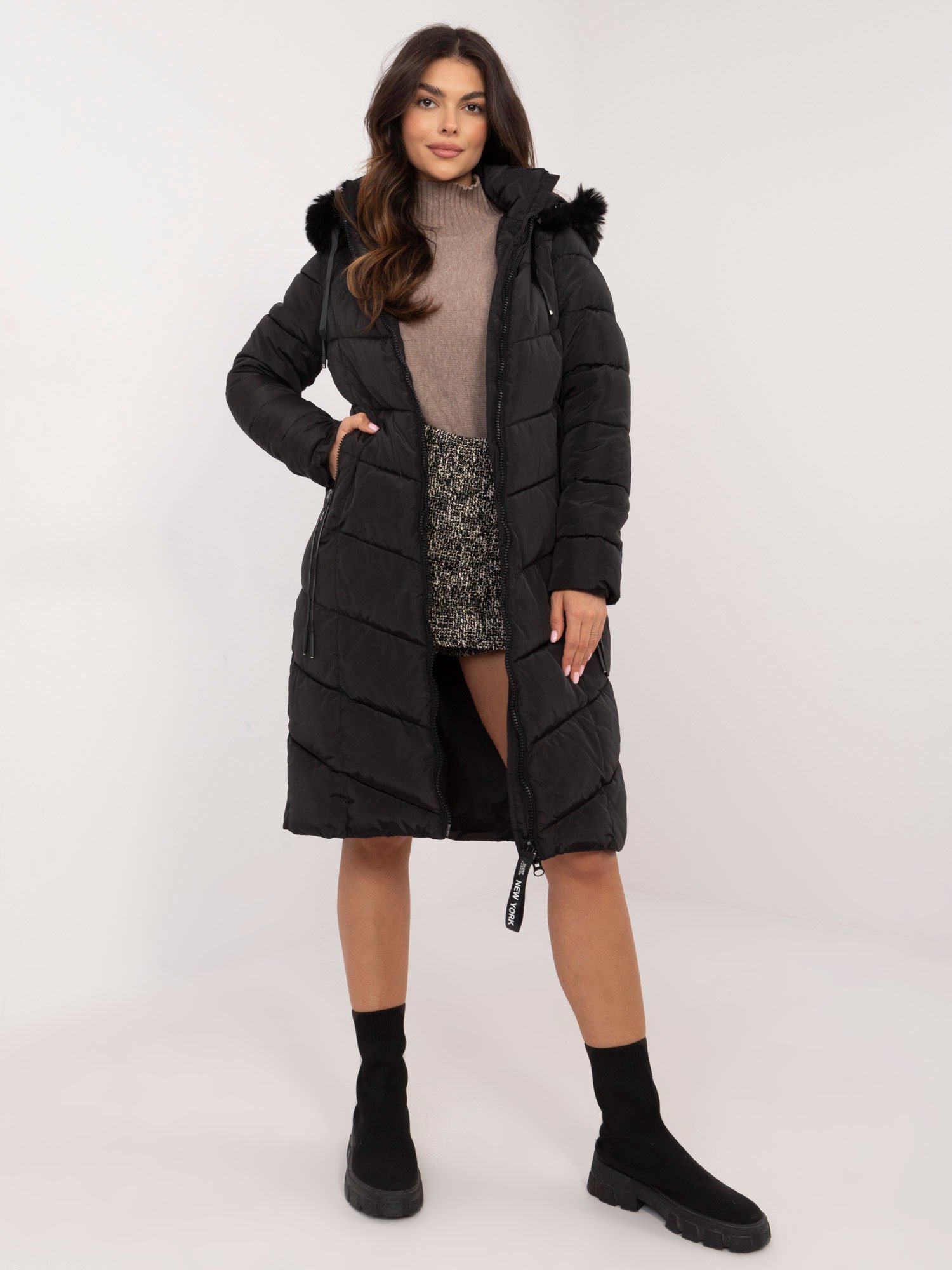 Black winter jacket with a detachable hood