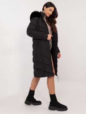 Alternative view of Black winter jacket with a detachable hood
