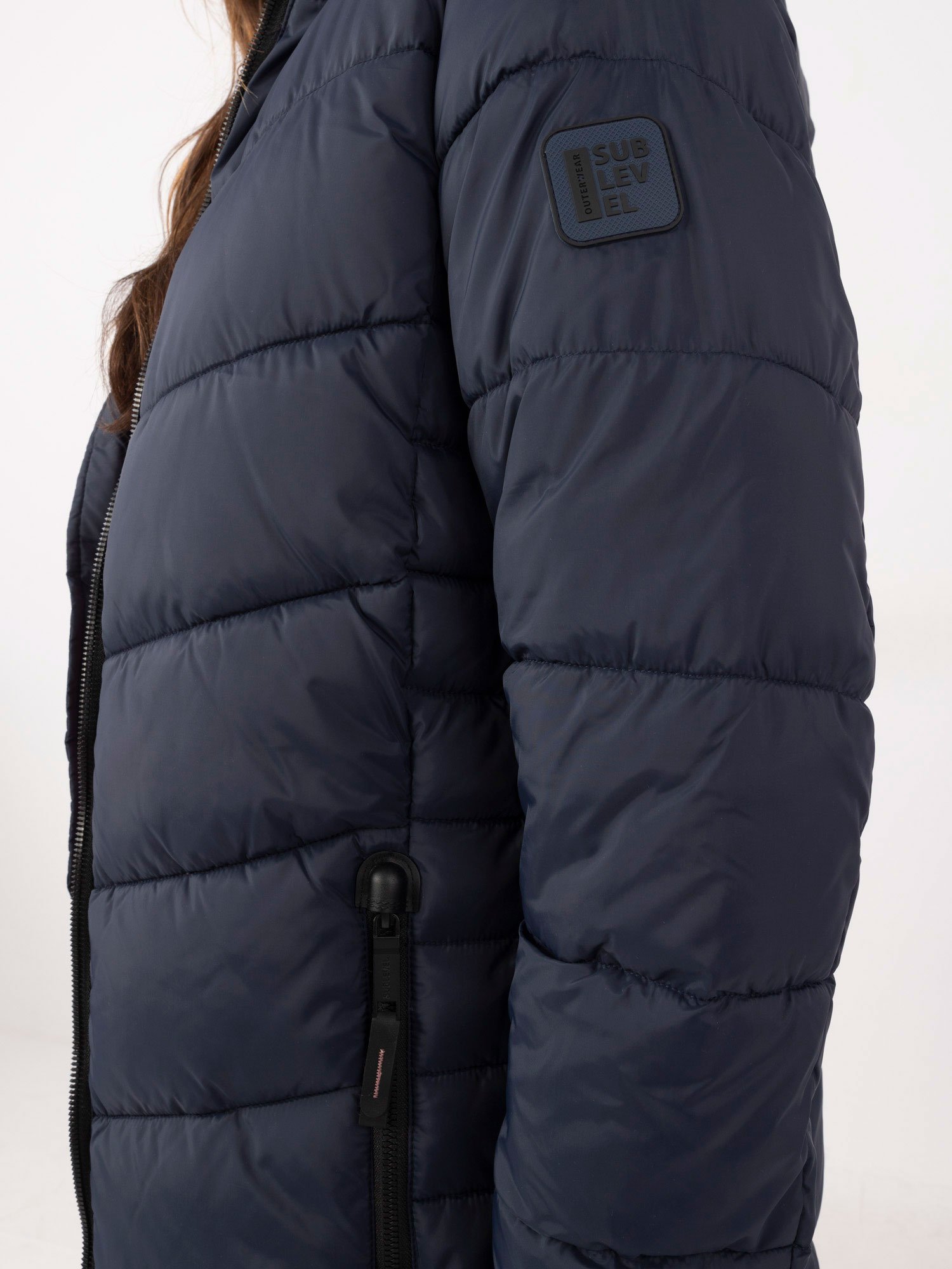Navy blue long winter jacket with quilting - Image 5