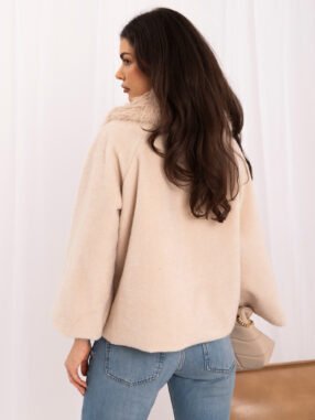 Alternative view of Light beige trapeze coat with button closure