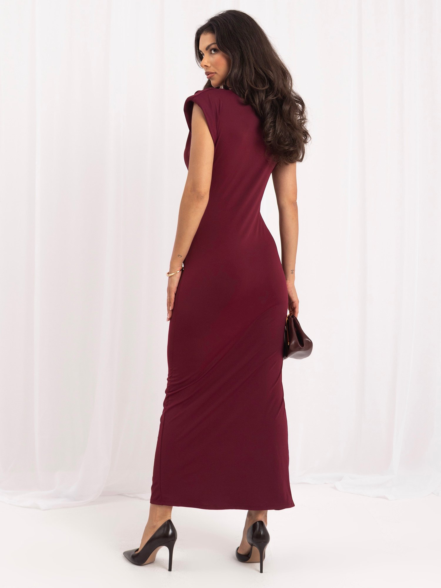 Burgundy Evening Dress with Leg Slit - Image 2
