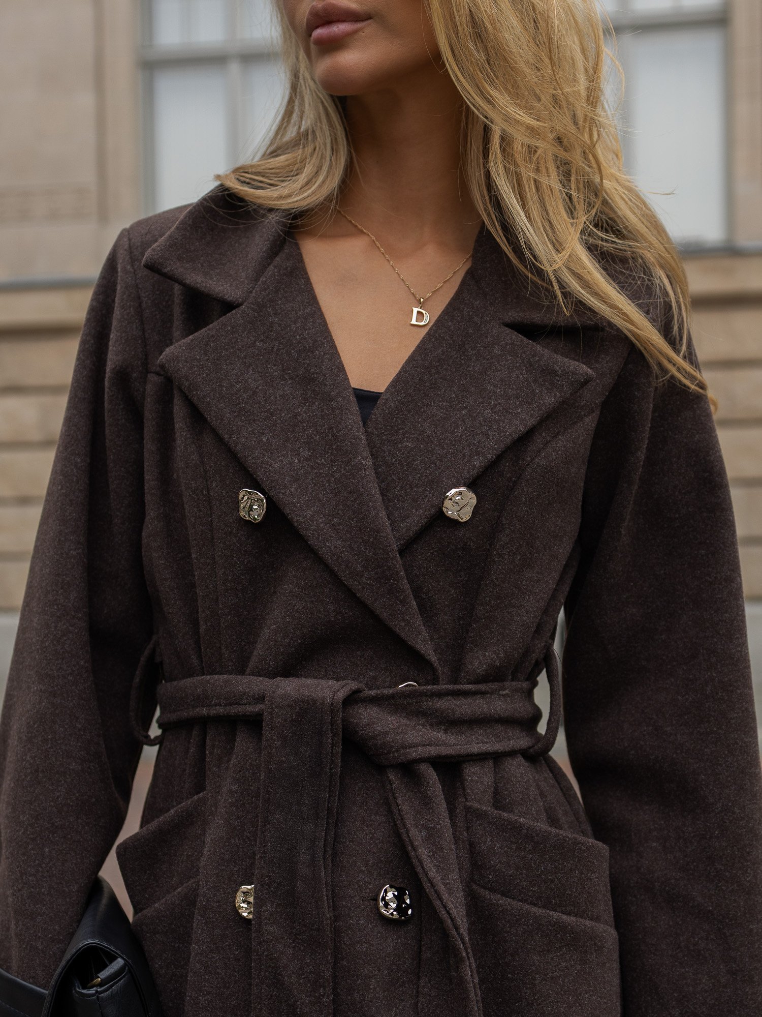 Elegant brown coat with a tie belt - Image 5