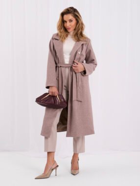 Elegant Dark Beige coat with a tie belt