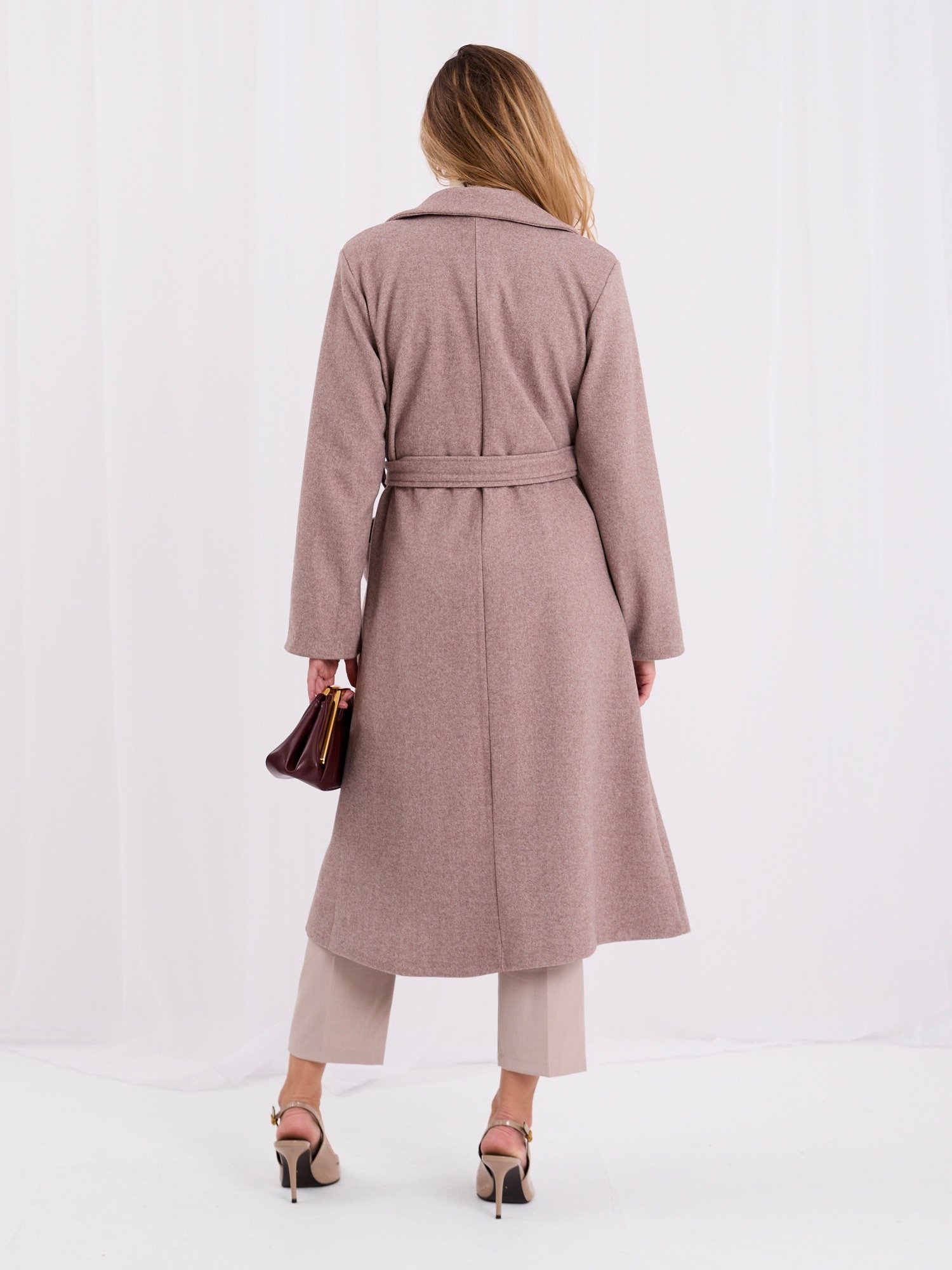 Elegant Dark Beige coat with a tie belt - Image 3