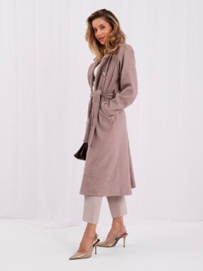 Alternative view of Elegant Dark Beige coat with a tie belt