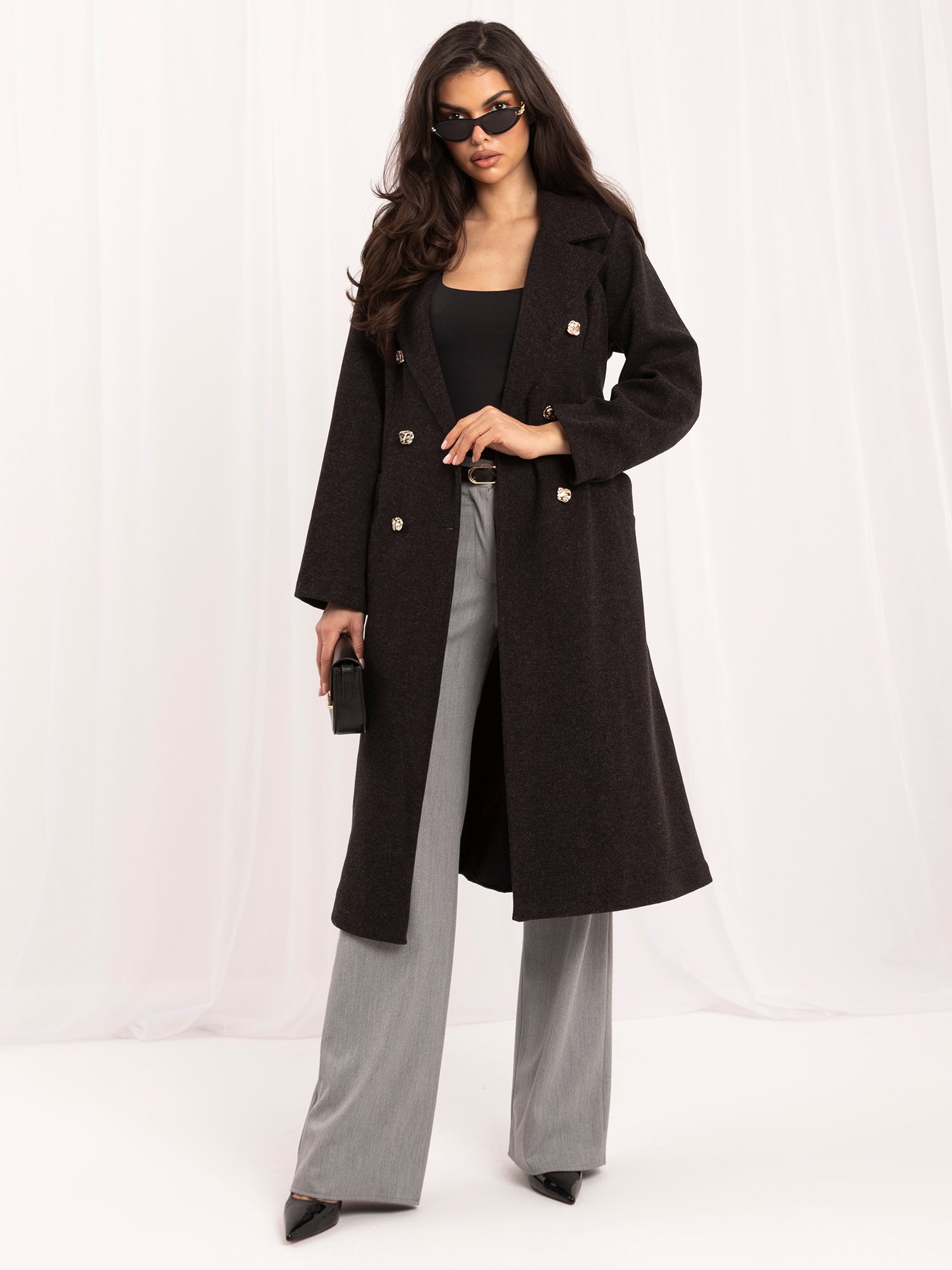 Elegant graphite coat with a tie belt - Image 5