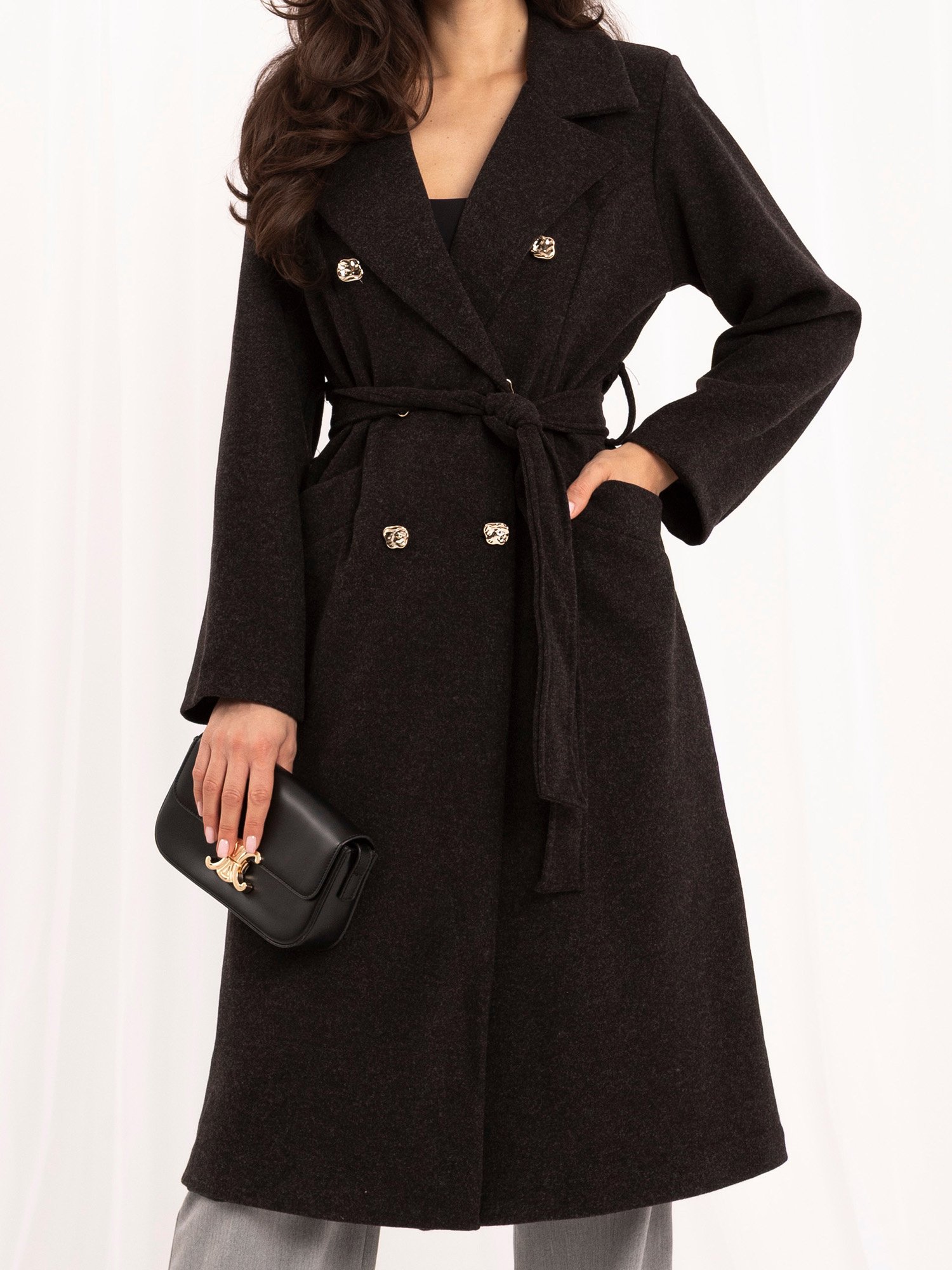 Elegant graphite coat with a tie belt - Image 4