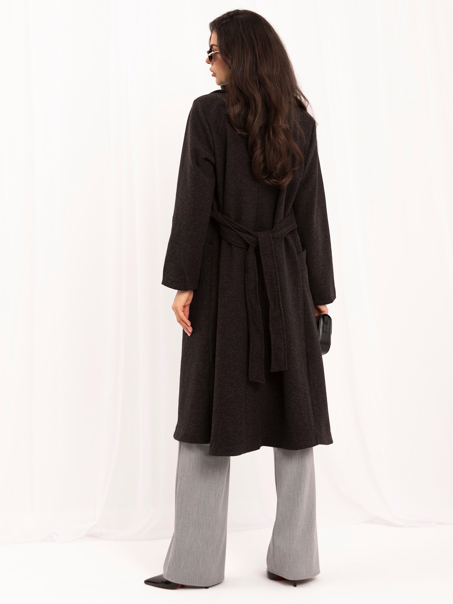 Elegant graphite coat with a tie belt - Image 3
