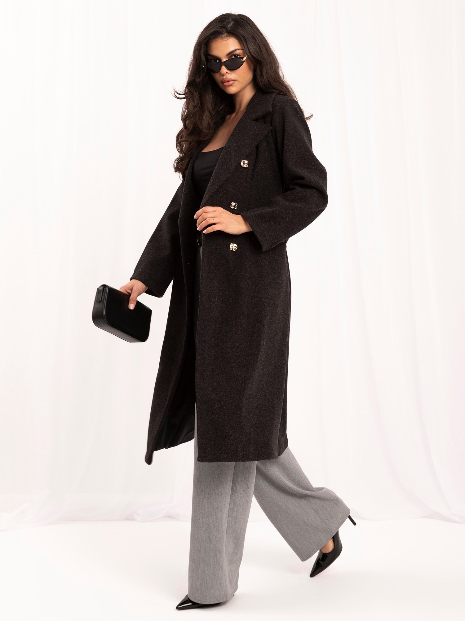 Elegant graphite coat with a tie belt - Image 2