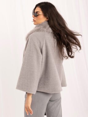 Alternative view of Grey trapeze coat with button closure